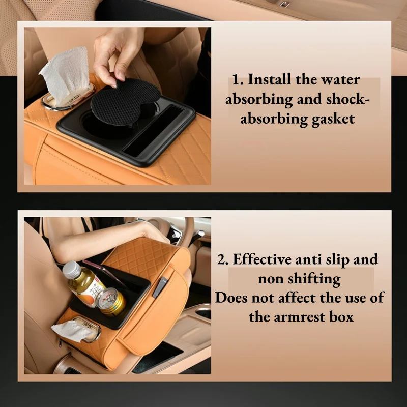 Car Center Console Armrest Cushion Thicken Arm Rest Box Pad Side Extension Cushion with Cup Holder Tissue Box Organizer Bag