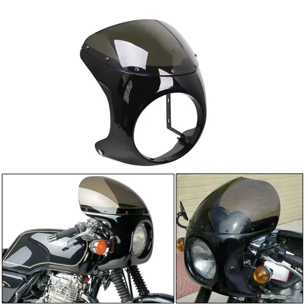 Para harley sportster bobber touring honda motocicleta universal cafe racer 7 polegada farol guiador carenagem kits de pára-brisa