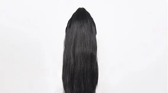 Peruca longa cosplay preta com rabo de cavalo removível para mulheres, cabelo sintético, resistente ao calor, Halloween