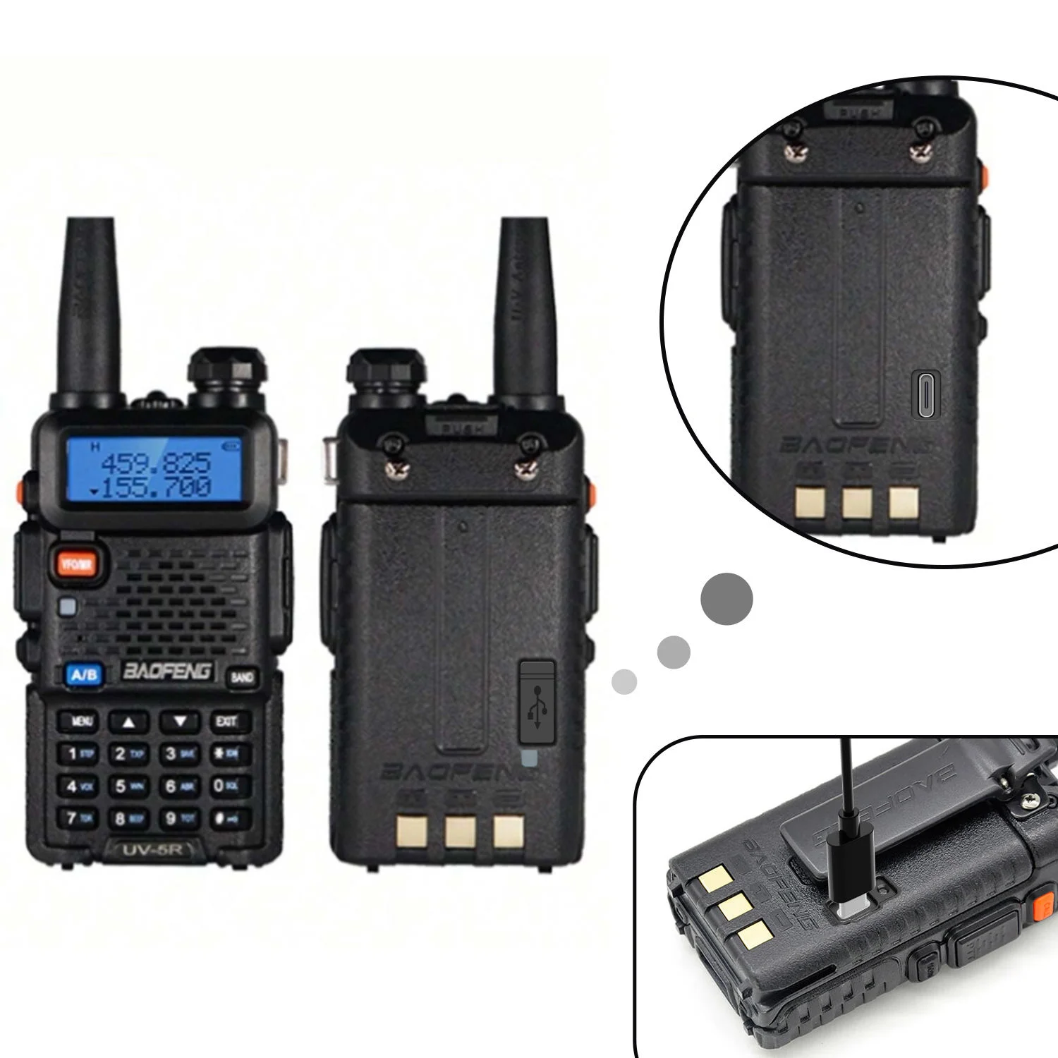 1PC Baofeng High Quality UV-5R Portable Handheld Walkie Talkie 128 Channels 3-5KM Long Range FM Radio Communication USB