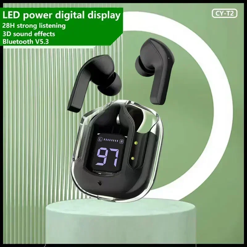 T2 Tws casque sans fil Bluetooth casque Transparent ENC puissance affichage numérique son stéréo écouteurs pour tous les Smartphones