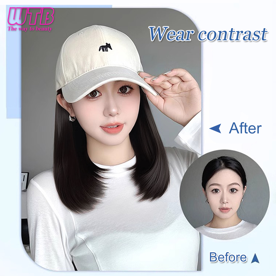 Gorra de béisbol bordada con letras integradas para mujer y niña, sombrero de peluca ajustable con peinado Bob corto