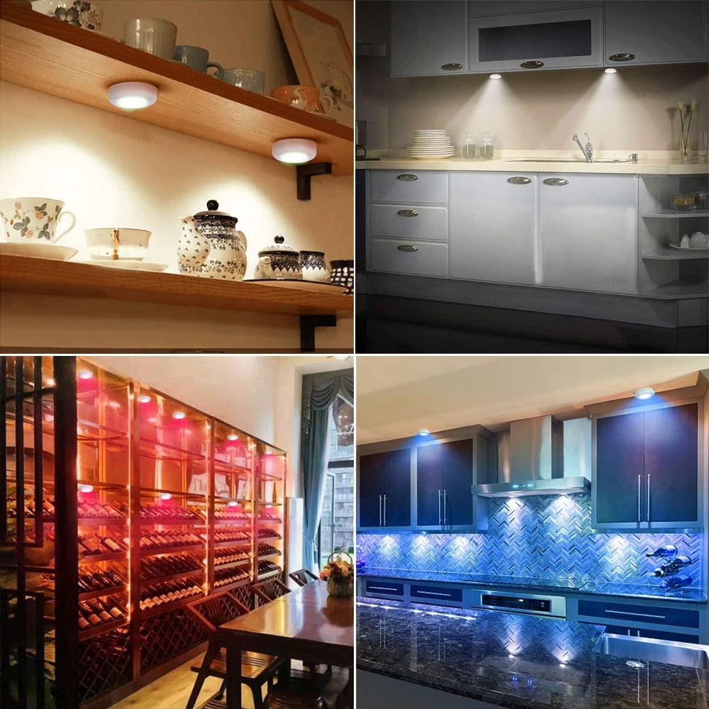 부엌 침실 옷장 카운터에 대 한 원격 제어 무선 RGB 색상 변경 밤 빛으로 캐비닛 조명 아래 Led