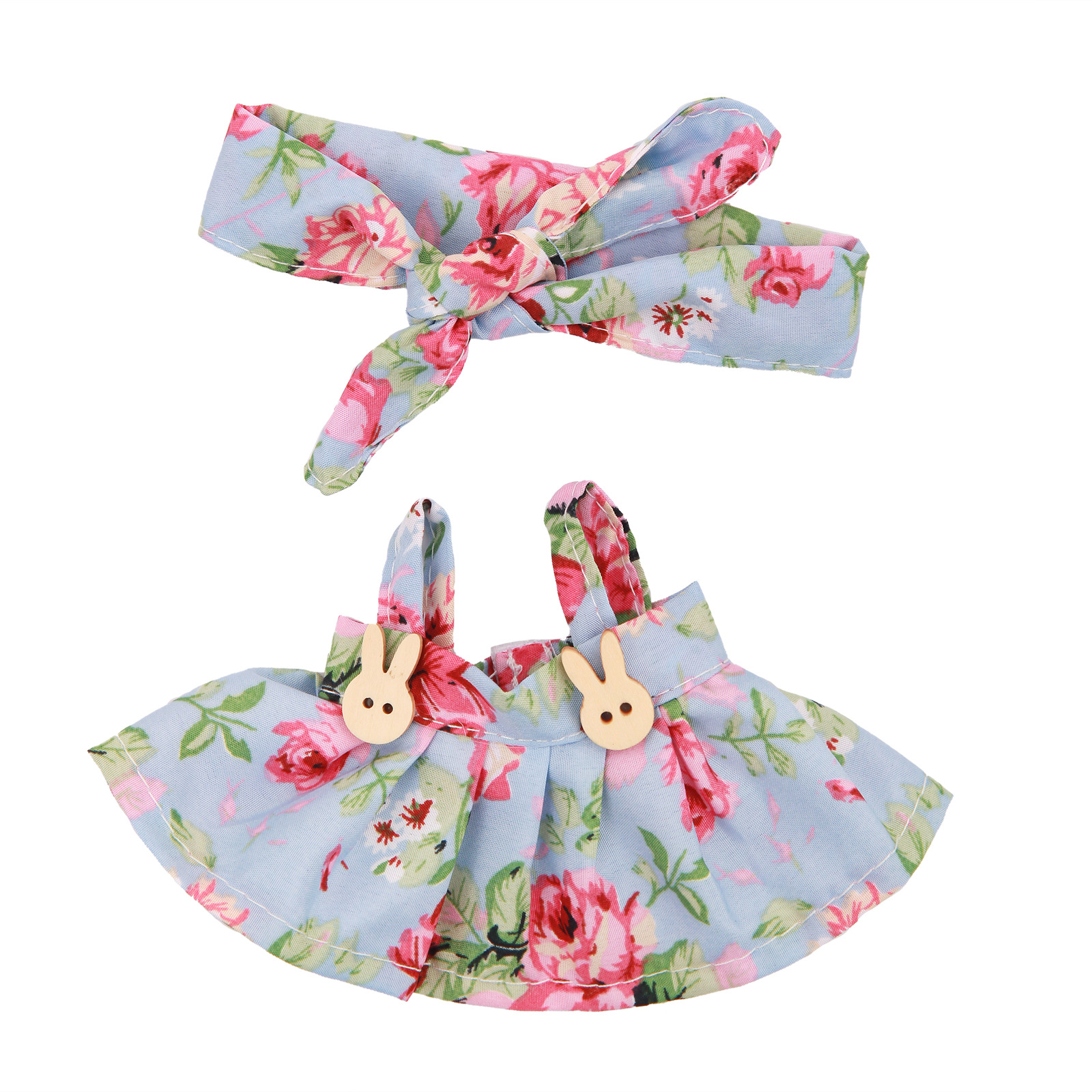 Labubu roupas para boneca de 15-17cm, saia floral, vestido halter, faixa de cabelo, 2 unidades/pacote, boneca de algodão de pelúcia, acessório de jogo, presente para fãs
