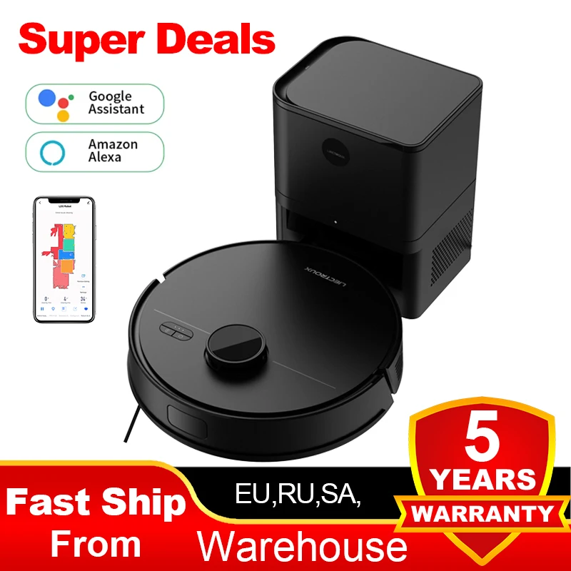 LDS Robot Vacuum Cleaner & Mop Liectroux M70 Pro,Wet Dry Cleaning,Self Empty,Multi-floor Map,6500Pa,Carpet Boost,Max.175Mins Run
