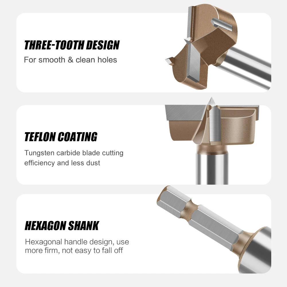 1pc Hex 1/4in Shank Forstner Drill Bit Hinge Boring Bit 10-50mm Hole Saw Cutter Tungsten Carbide Woodworking Tool