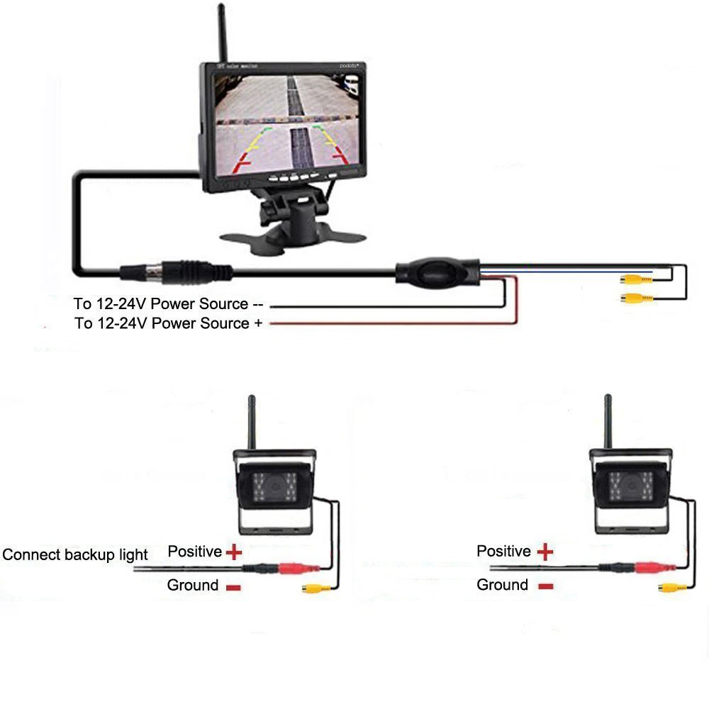 Podofo Auto Drahtlose Rückfahr Parkplatz Recorder Back Up Camara System Für RV Bus Lkw 7 "Monitor System Fahrzeug CCTV Kamera 2CH