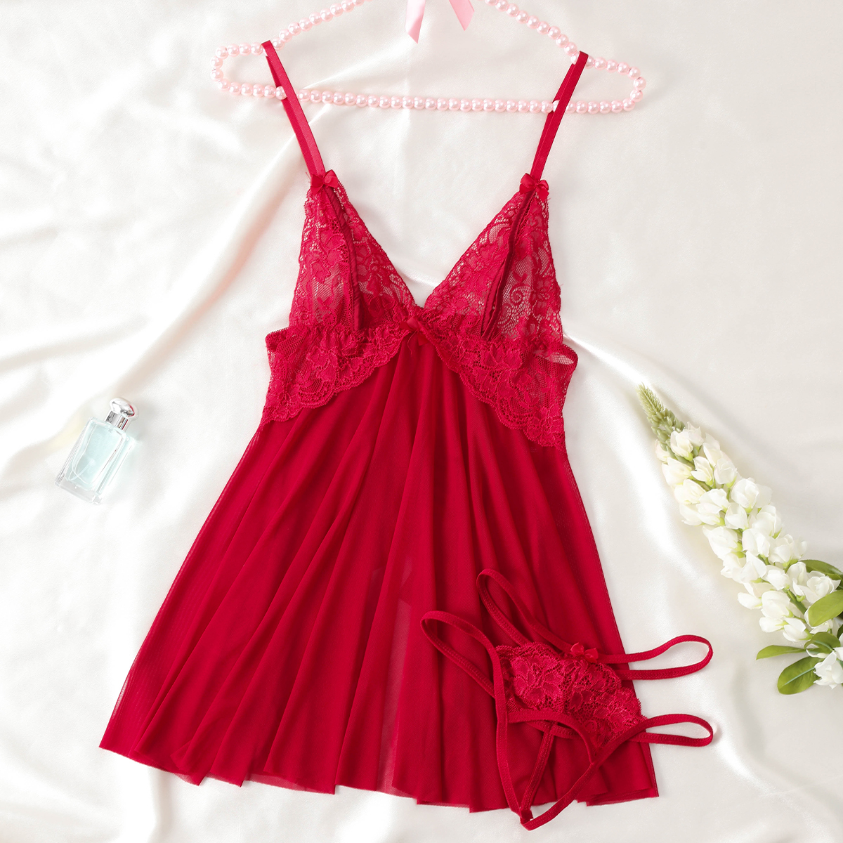 セクシーな夏のオープンブラジャーディープ V ネックパジャマ女性のファッションかわいいランジェリー服なだめるソフトノースリーブミニ Tバックスカートセット