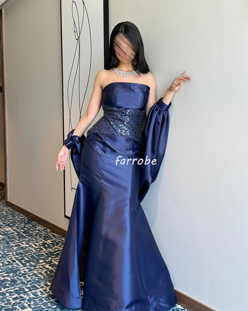 Customized Matching Classic Pleat Ruched Beading Sequined Mermaid Strapless Long Dresses Bespoke Occasion Dresses High Quality