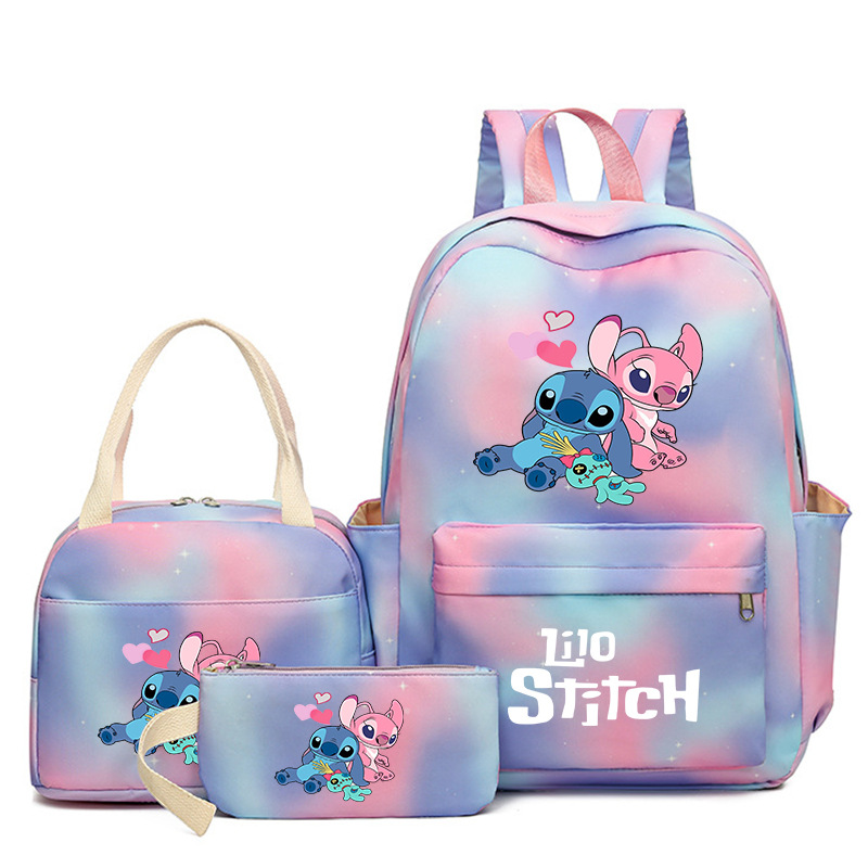 Disney 3Pcs/set Lilo Stitch Student Boy Girl Schoolbag Colorful Backpack with Lunch Bag Children Teenager Cartoon School Bookba