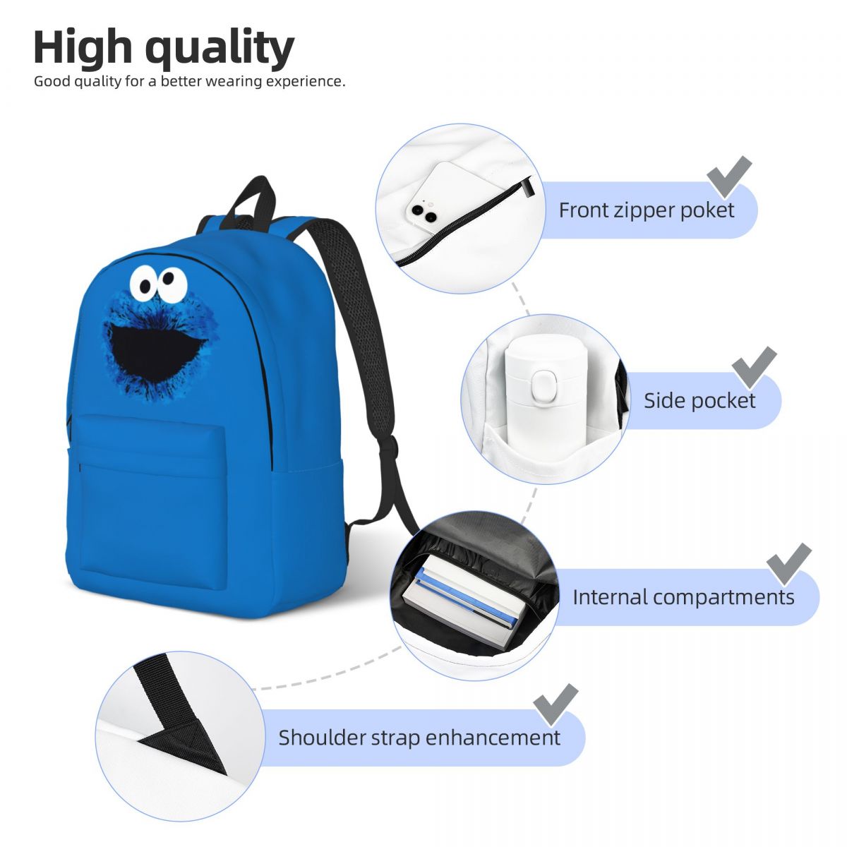 Sesamed Streeted for Teens Student School Book Bags Canvas Daypack Middle High College Hiking