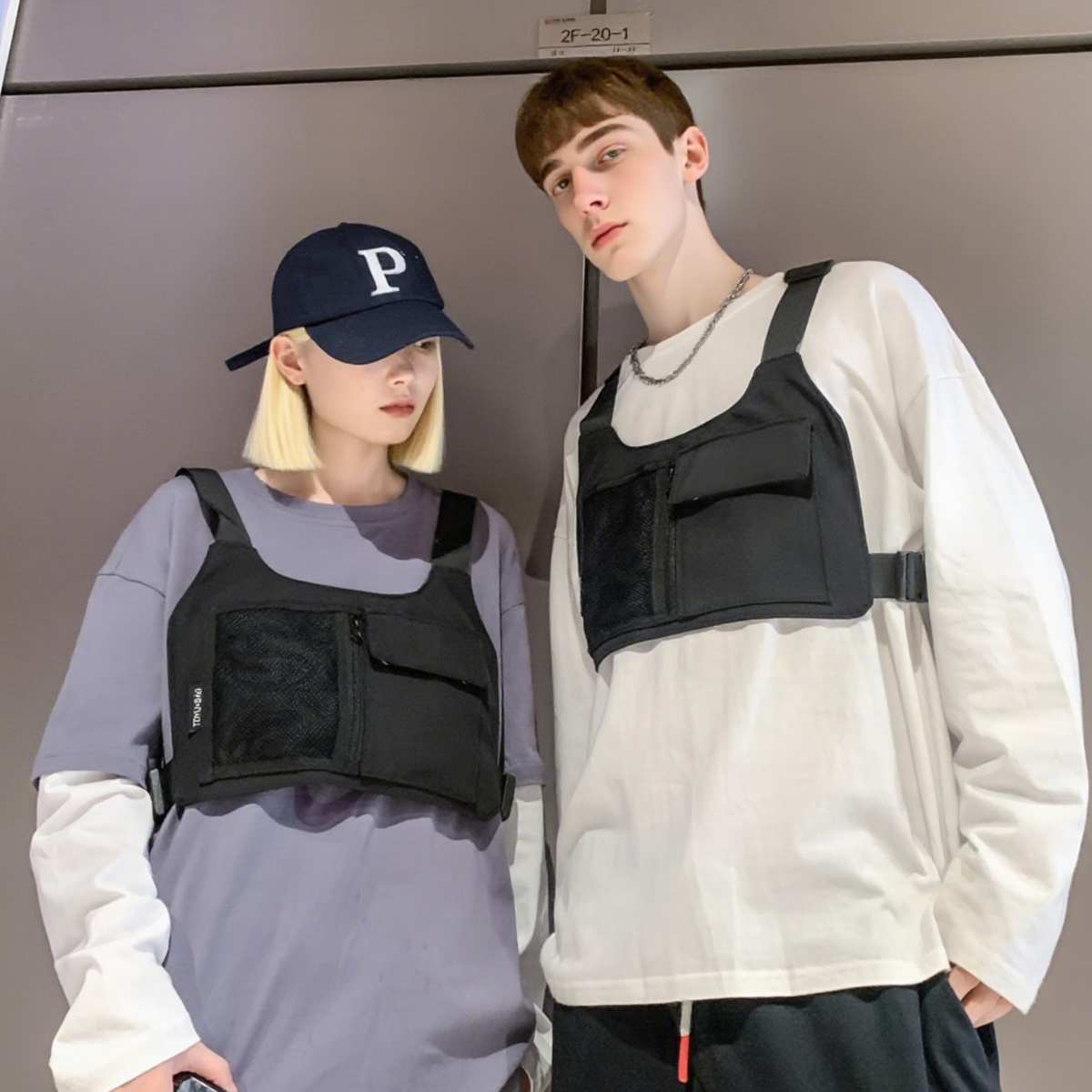 Moda legal workwear estilo escuro colete saco de peito tático funcional personalidade multi-bolso esportes ciclismo wearable mochila esportes ao ar livre escalada pesca