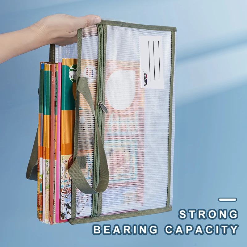 [Spacious Organizer] A4 Pocket Folders Widen Double-Layer Mesh File Storage Bag With Handle Transparent File Bag Large Capacity