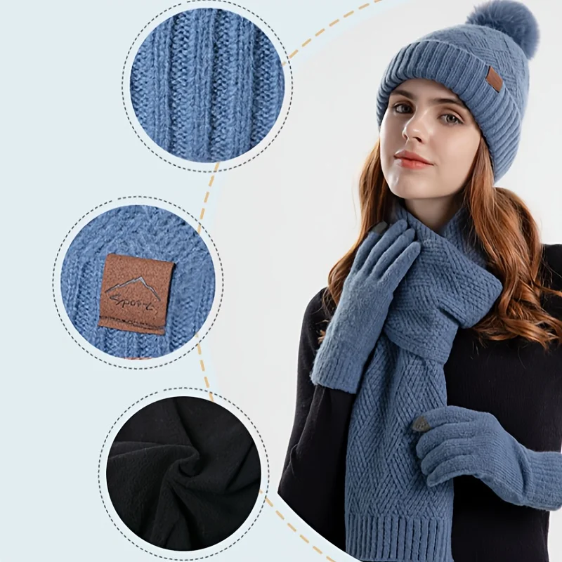 3 pz/set Sciarpa Guanti Beanie Set Per Le Donne Alla Moda Tie Dye Cappelli In Maglia In Pile Ghetta Per Il Collo Morbido Antifreddo Berretti Sciarpe Invernali