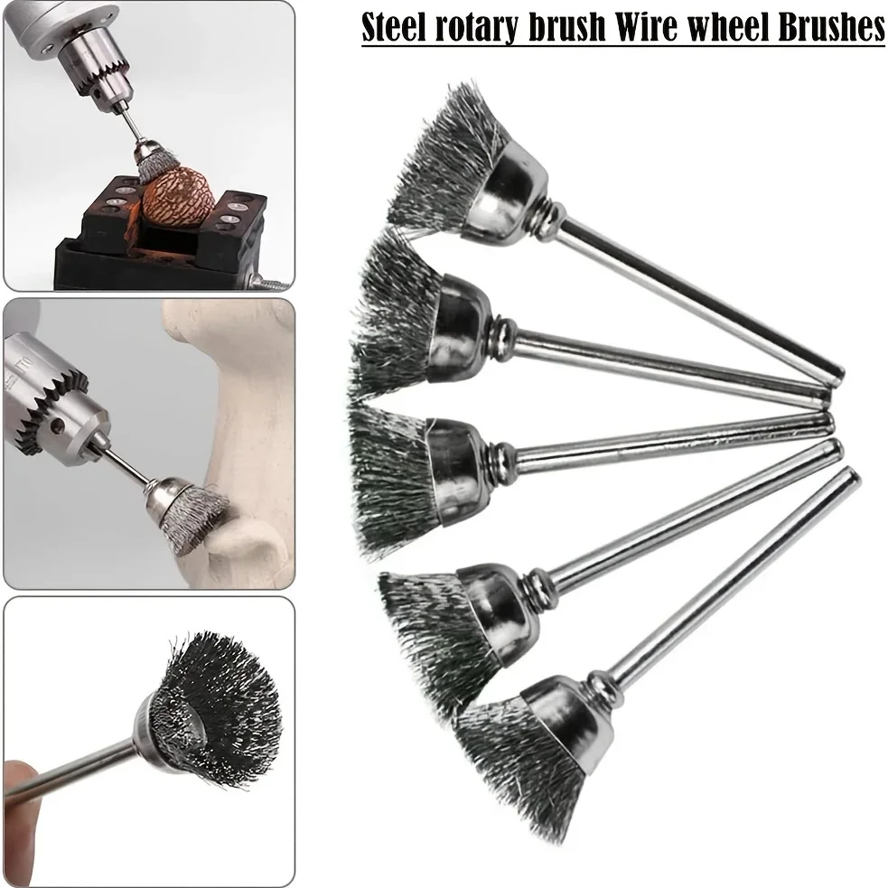 10 Pcs T 자형 스테인레스 스틸 와이어 브러시 휠 1/8 ''만들레 녹 제거 연마 휠 Dremel 로타리 도구와 호환 가능