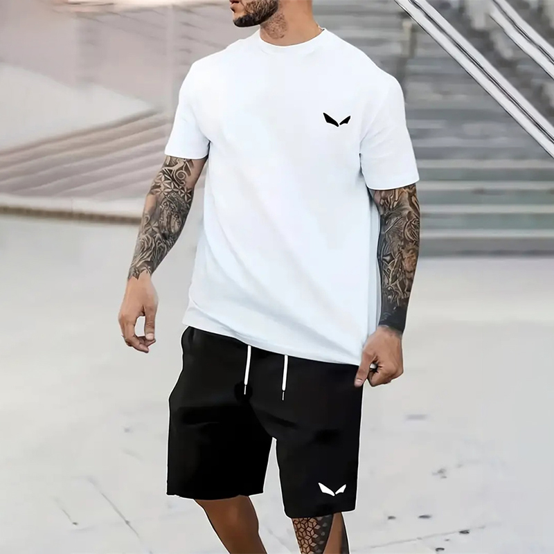 Conjunto de movimentos para cavalheiros, moda verão, boca de líder, listrada, roupa casual, respirável e absorvente, solto, agasalho masculino