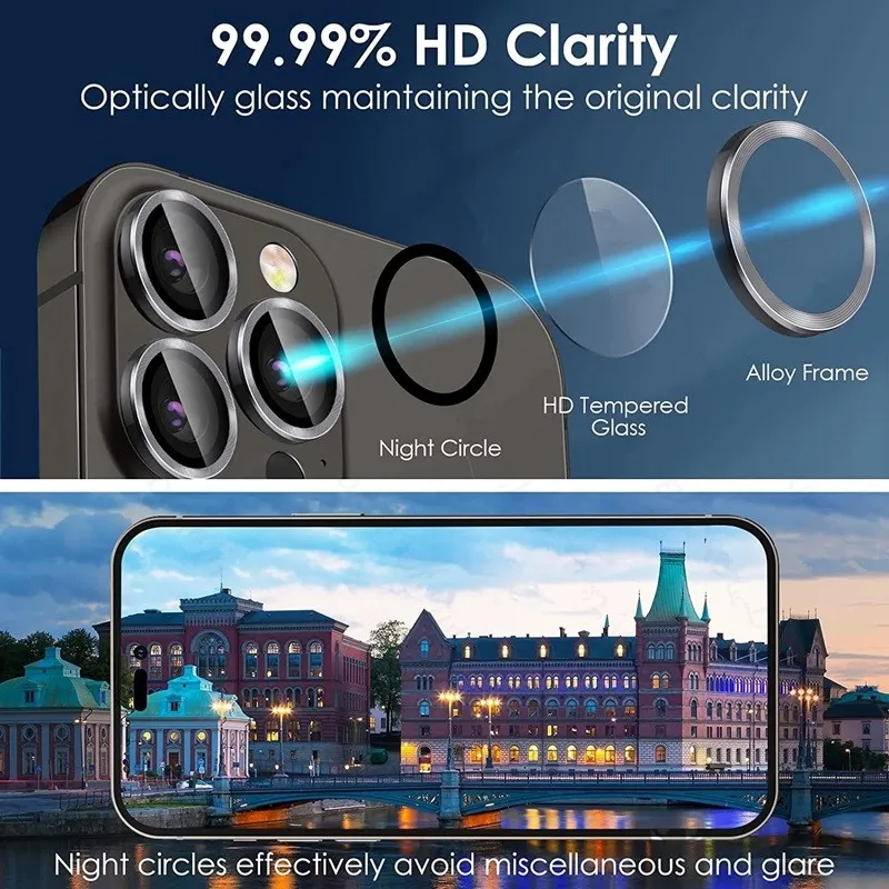 Protetor de lente de câmera para iPhone, anel de metal, protetor de vidro para iPhone 14, 15 Plus, 16 Pro Max, 3-2Pcs