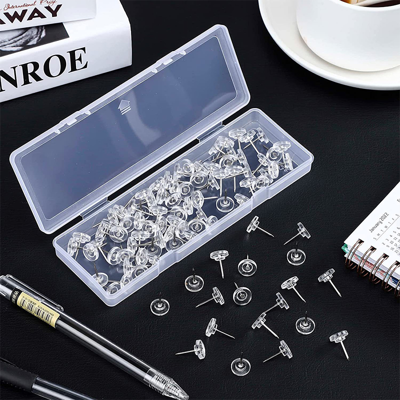 100pcs Transparent Push Pins Round Head Nail Thumb Tacks Clear Stick Pins Push Pins Painting Photo Wall Stud Office School Suppl