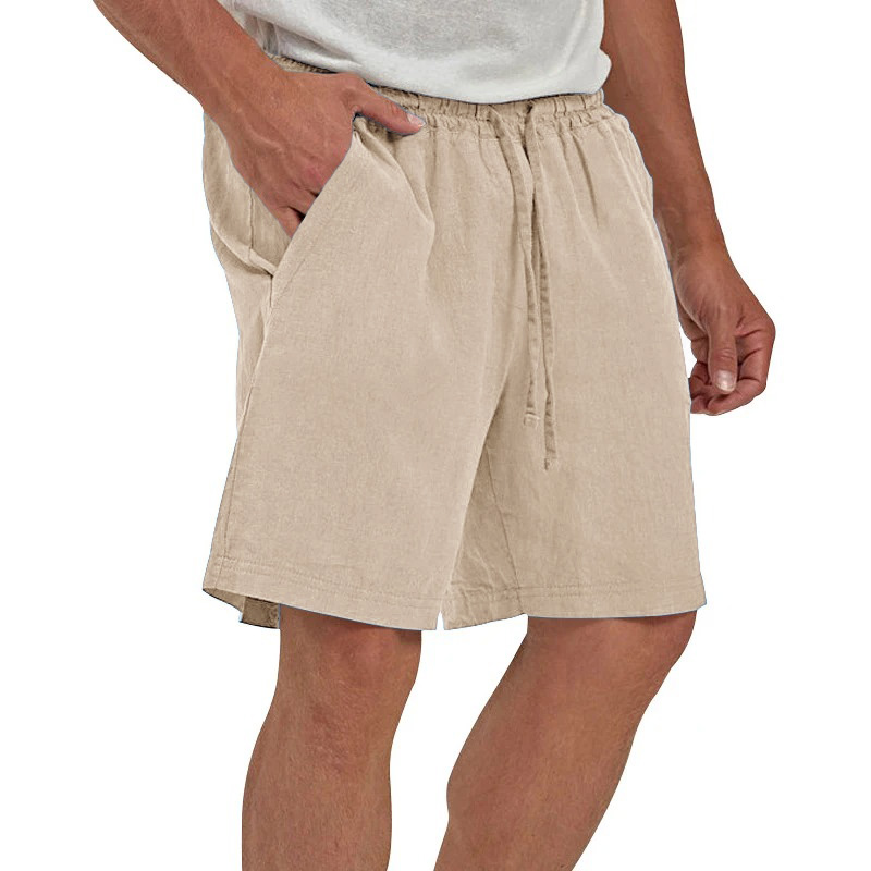 Herren-Shorts aus Baumwolle und Leinen, lässig, lockere Passform, kurze Hosen im hawaiianischen Strandstil, Sommer, atmungsaktiv, leichte Shorts, gemütliche Streetwear