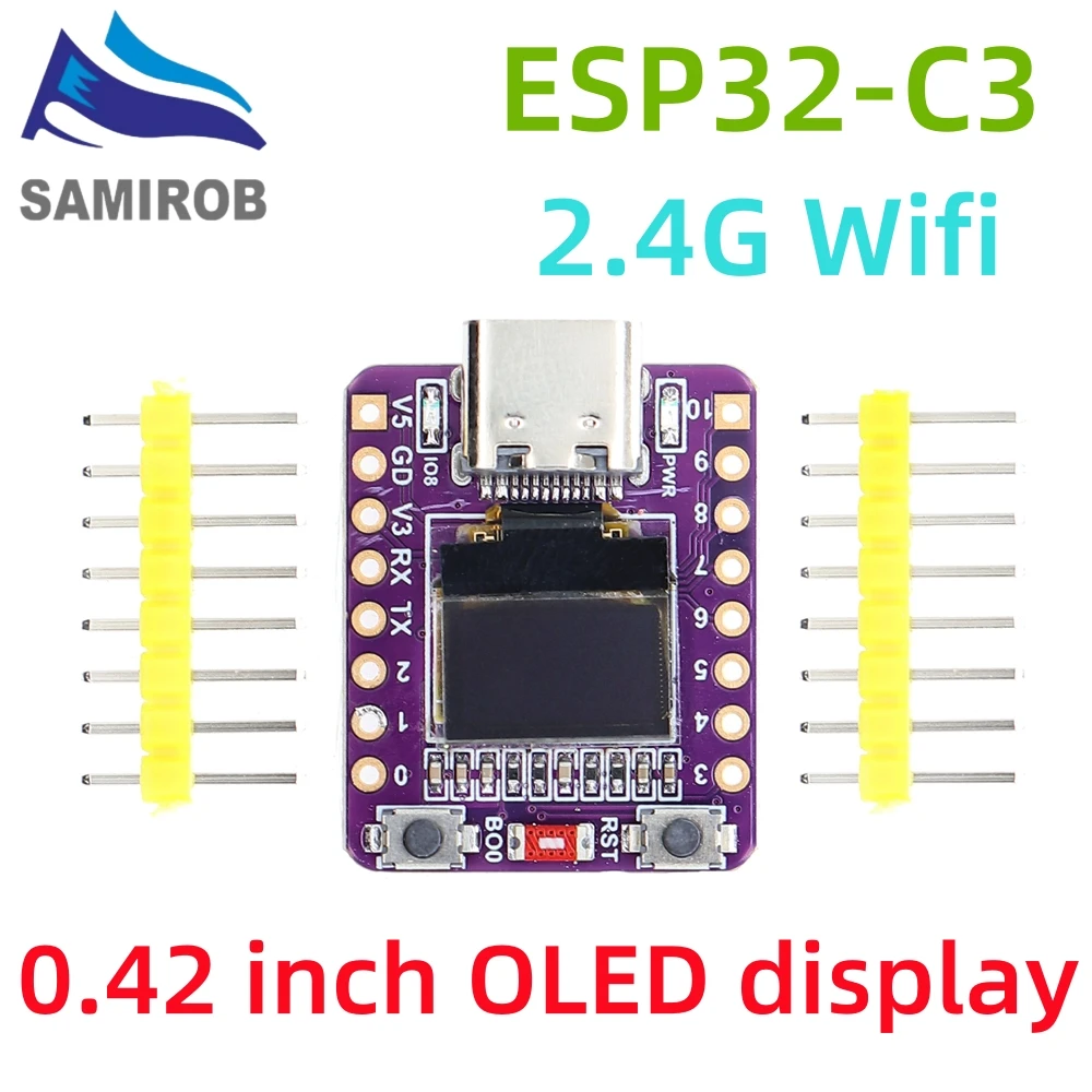 SAMIROE ESP32-C3 OLED-Entwicklungsboard, Keramikantenne, ESP32 Supermini-Entwicklungsboard, WLAN, Bluetooth, 0,42 Zoll Bildschirm