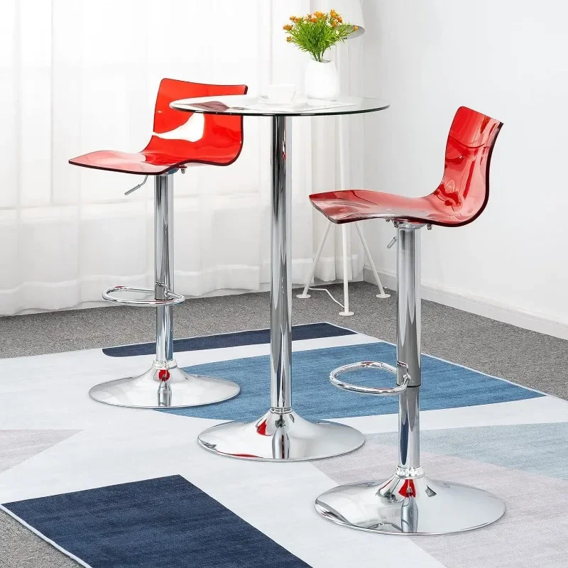 Acrylic Bar Stools with Mid Back, Set of 2, Transparent Adjustable Swivel Airlift Barstools, Counter Height Bar Chairs for
