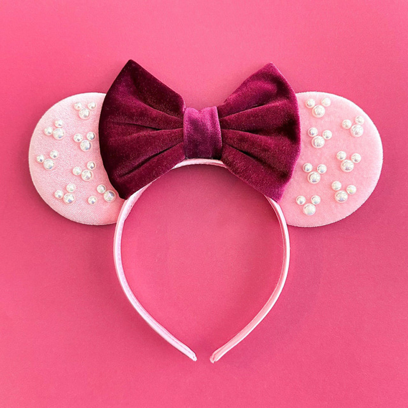 Mickey Mouse Headband Colors Soft Cotton Bow Hairbands Girls Disney White Pearls Kids Minnie Hair Accessories for Women Festival