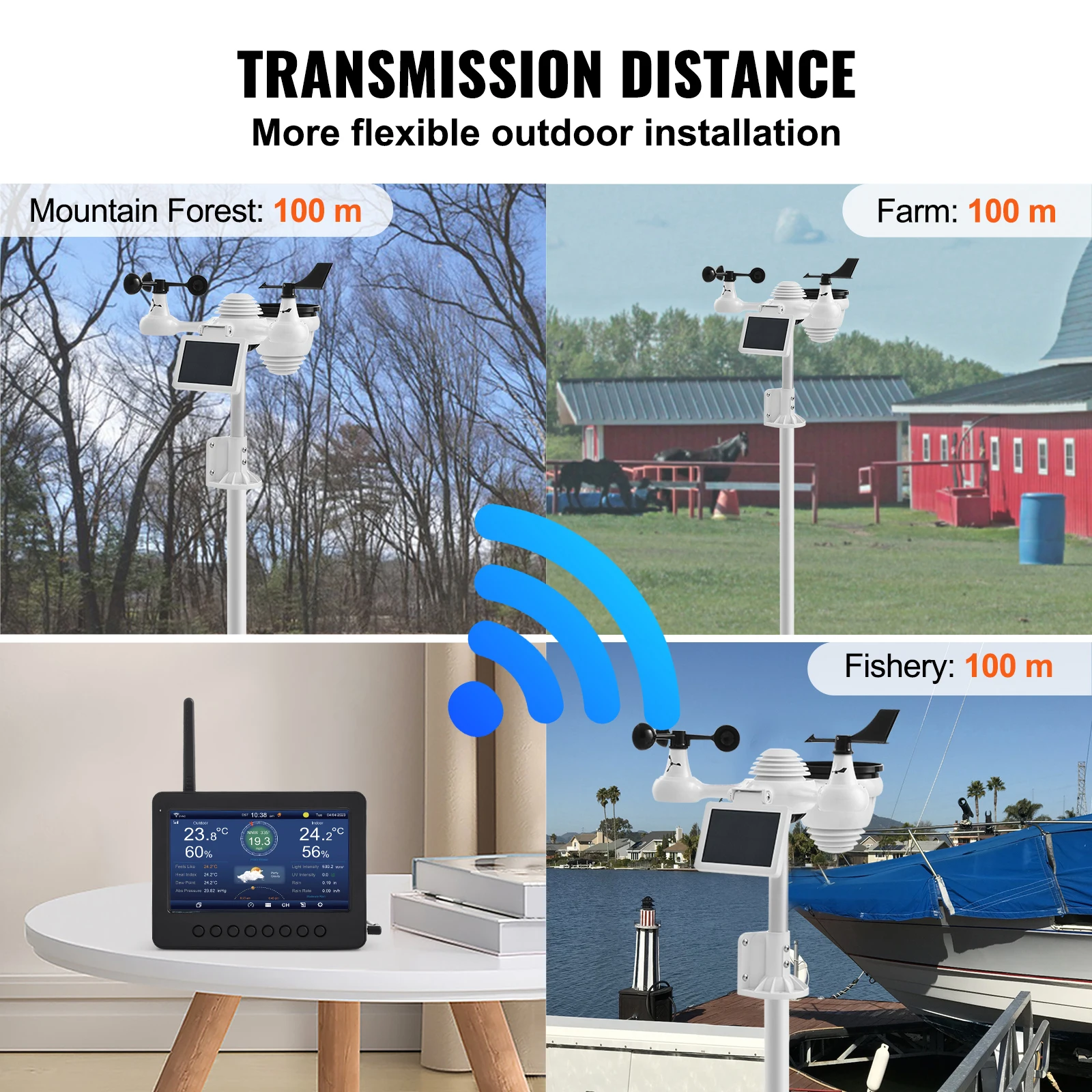 SucceBuy 7-in-1 Wireless Weather Station with Wi-Fi, 7"TFT Colorful Display & Solar-Powered Sensor for Indoor Outdoor Monitoring