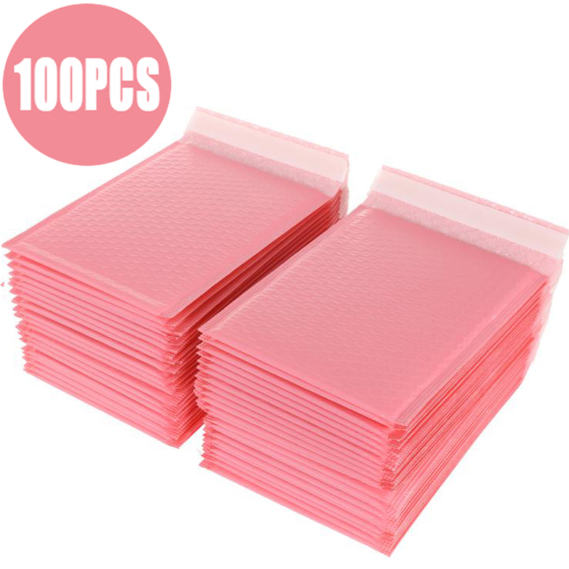 100 Uds. Sobres acolchados de burbujas, película de perlas, regalo, bolsa de sobres de correo para libros, revistas, sobres forrados, autosellados, rosa