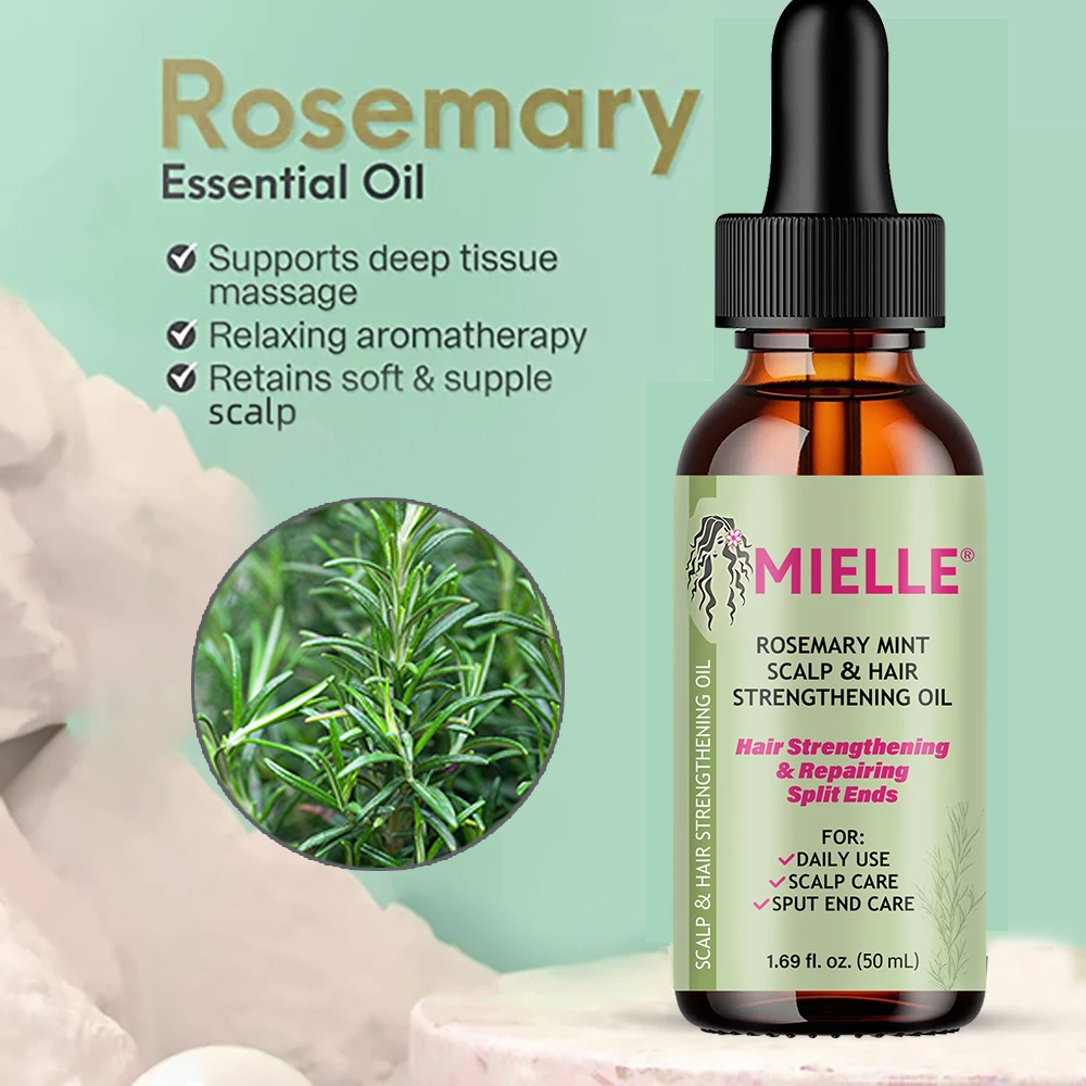 Aceite esencial para el crecimiento del cabello, aceite fortalecedor del cabello de menta y romero, tratamiento nutritivo para puntas abiertas y cabello orgánico Mielle seco