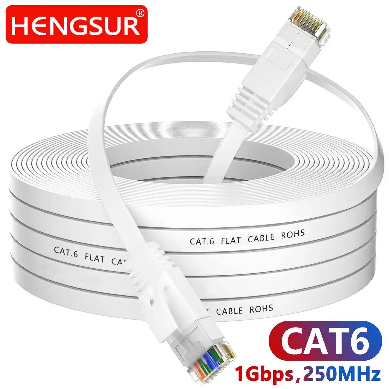 Cable Ethernet HENGSUR CAT6 5M 10M 20M 30M Cable plano de red de Internet RJ45 Cable de conexión LAN para enrutador Modem Cable Ethernet Cat6