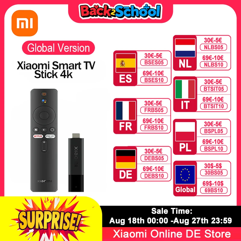 Versione globale Xiaomi Mi TV Stick 4K Android TV 11 2GB RAM 8GB ROM Supporto multilingue Google WIFI Dolby Atmos Vision