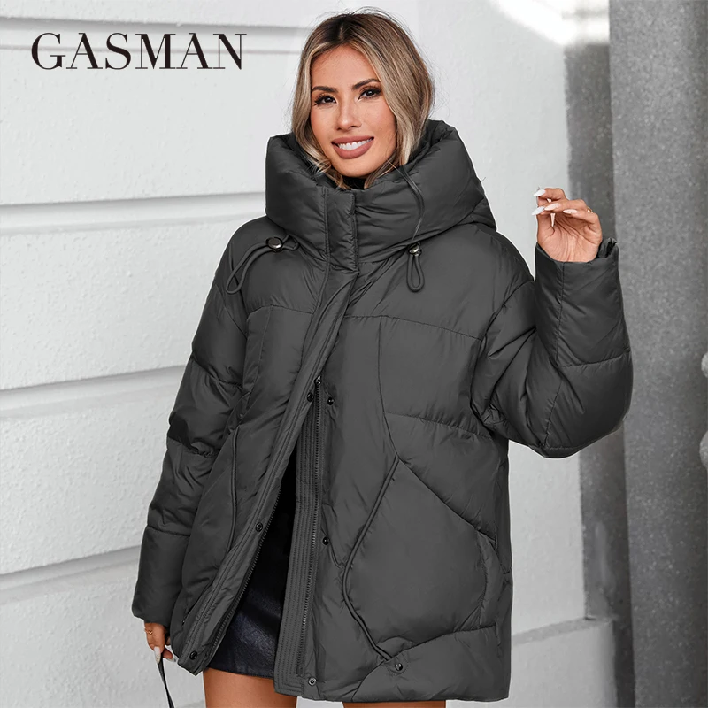 GASMAN 2024 kolekcja zimowych kurtek puchowych moda solidna stójka damska płaszcz elegancja kurtki damskie z kapturem 88613