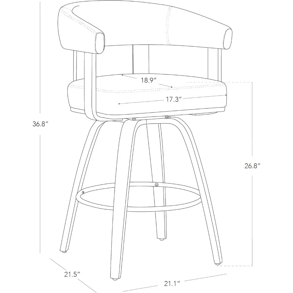 Conjunto de bancos de bar giratórios com altura de balcão, 2 bancos de bar estofados com encosto e apoio de braço para ilha de cozinha, bar doméstico, altura do assento de 27"