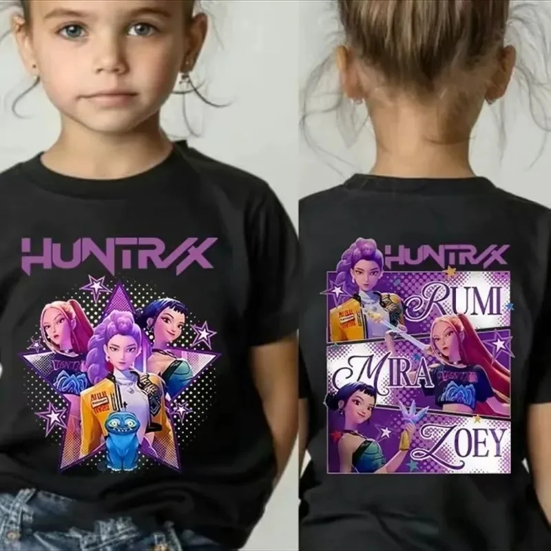 Футболка с графическим принтом Kpop Demon Hunters, летняя детская одежда, футболка из фильма 2025 года, топы с короткими рукавами для девочек и мальчиков, удобная футболка