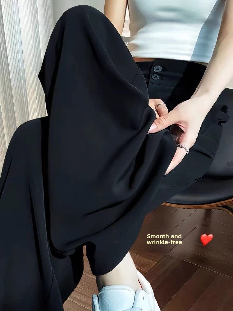 Slim Wide Leg Pants Women's Summer Thin High Waist Profional Suit Pants Straight Casual Bla Floor-Length Pants