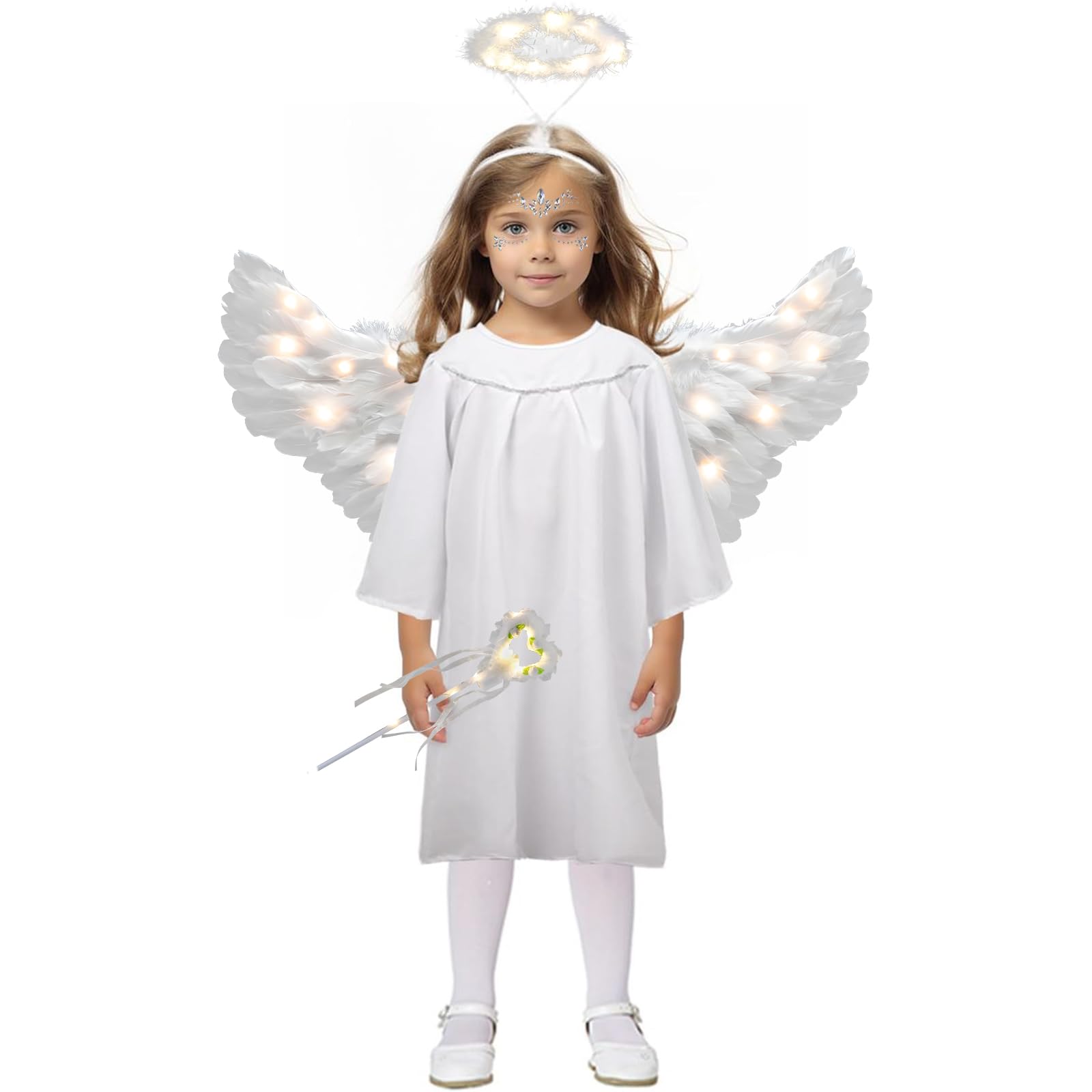 31.5 "ala d'angelo per adulti halo e bacchetta da fata per donne adulte, bambini, ragazze, Halloween, costumi per feste di natale