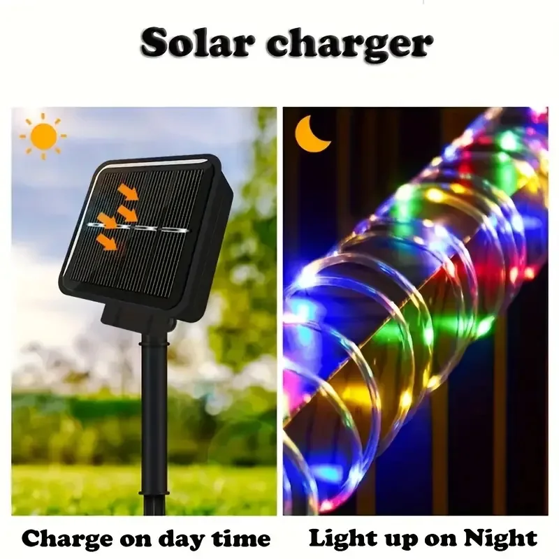 7 M/12 M กลางแจ้งพลังงานแสงอาทิตย์ LED หลอดเชือก String Light สวนกันน้ํา Strip สําหรับตกแต่งคริสต์มาสงานแต่งงานรั้วโคมไฟ Fairy