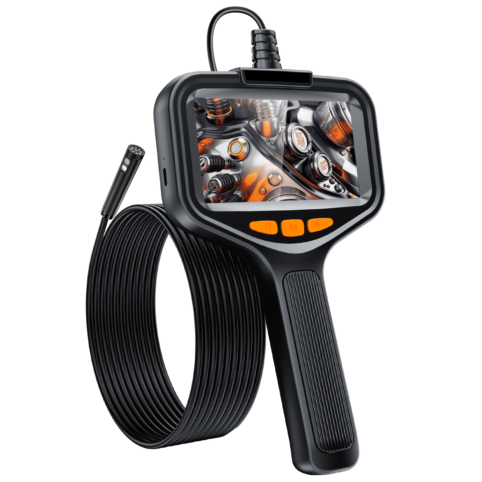 Endoscópio industrial 8mm 1080P HD LCD único e duplo câmera de inspeção de boroscópio digital com dispositivos de cabo semi-rígido para homens