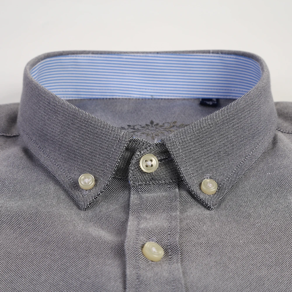 Herenmode Oxford-werkoverhemd met lange mouwen, enkele opgestikte zak, eenvoudig ontwerp, geborduurd, regular-fit, casual overhemden met knopen