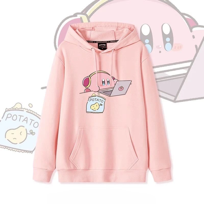 2025 suéter japonés con estampado de estrella de Kirby de dibujos animados para hombres y mujeres, parejas con capucha, suéter escolar para parejas de marea suelta