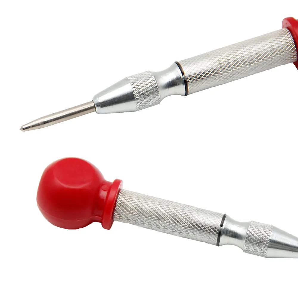 Punzón central con resorte automático plateado, rompecristales y herramienta perforadora de ventanas, ojal de broca para reparación de automóviles y bricolaje