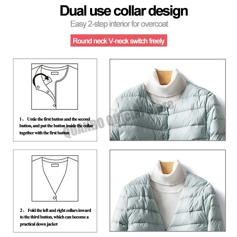 Frauen Liner Ente Unten Jacke Oansatz Variable V-ausschnitt 2022 Neue Weibliche Winter Warm Halten Kragenlose Ultraleicht Stepp Puffer Mantel