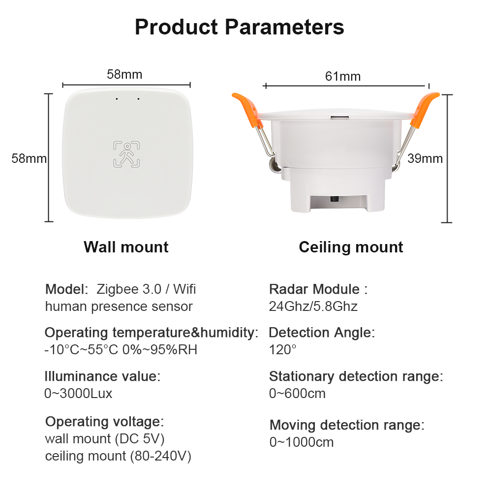 Tuya Zigbee-Sensor de presencia humano mmWave, Detector de Radar, Wifi, Sensor de movimiento de vida inteligente con detección de luminancia/distancia inalámbrica
