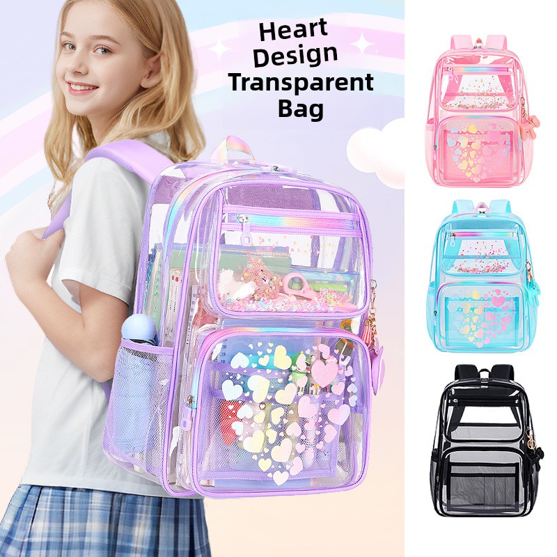 Transparent Bapa Faionable Cartoon School Bag for Elementary And High School Students M Fem Students Dual oulde...