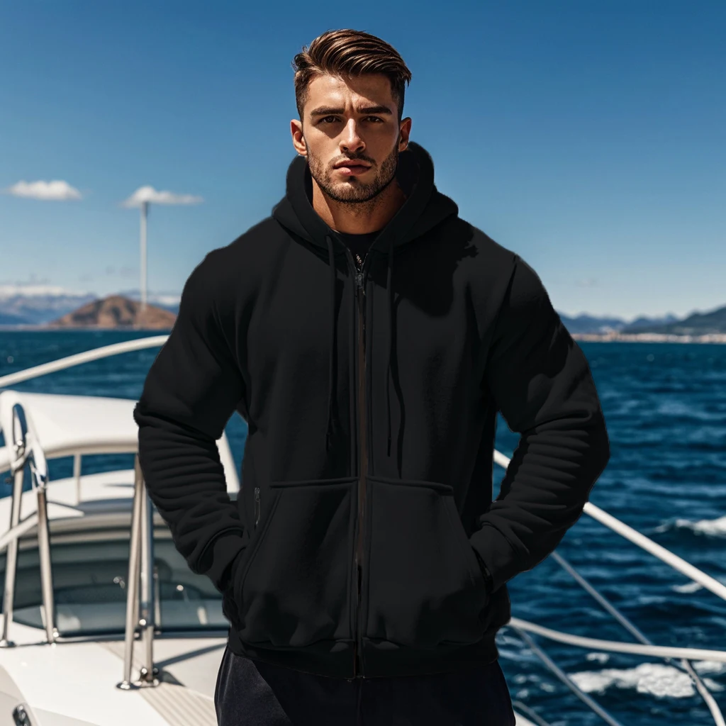 Moletom com capuz de lã confortável masculino com zíper camisa esportiva moletom de manga comprida temporada outono e inverno