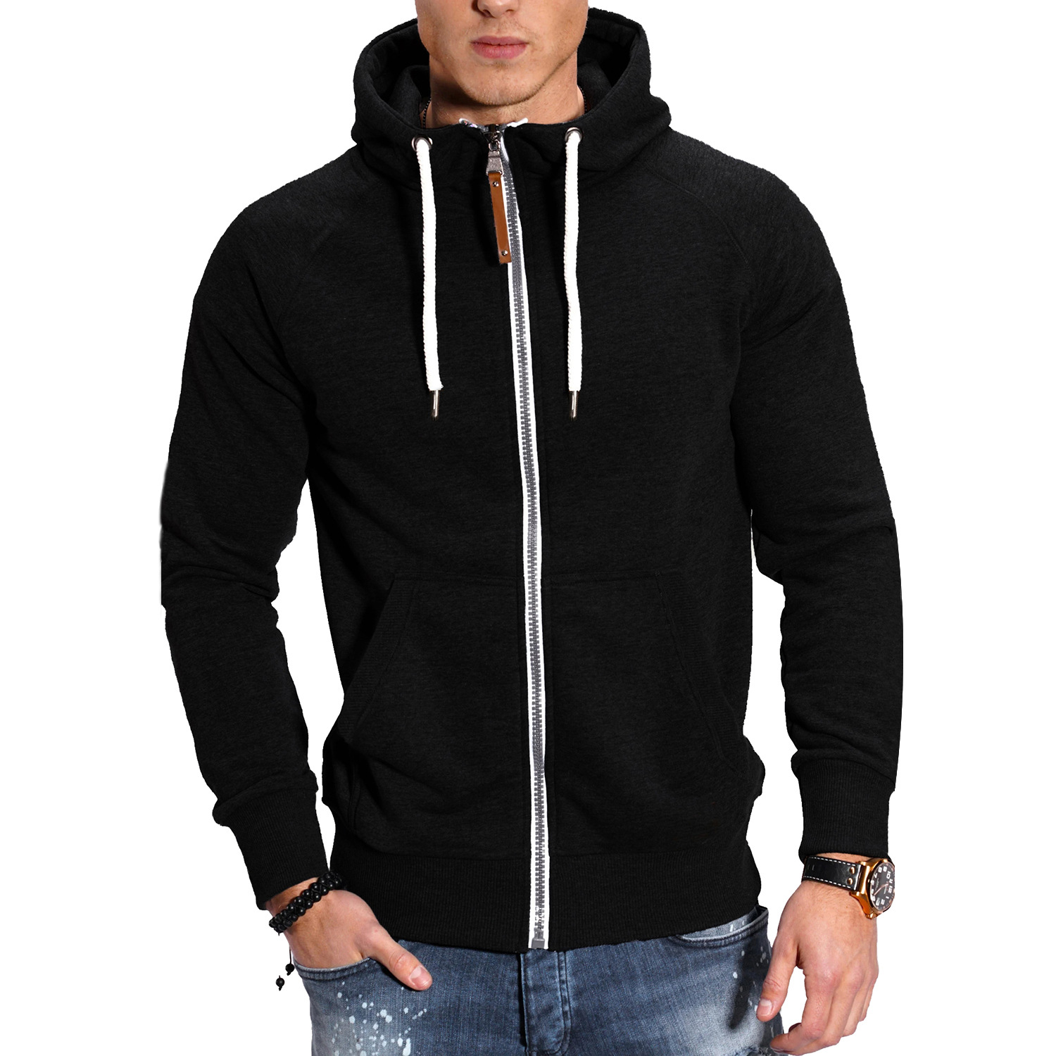 Herren Hoodies Langarm Sweatshirts für Männer Reißverschluss Kapuzenpullover Stehkragen Herren Sweatshirt Top Jacke Mantel Schwarzer Pullover