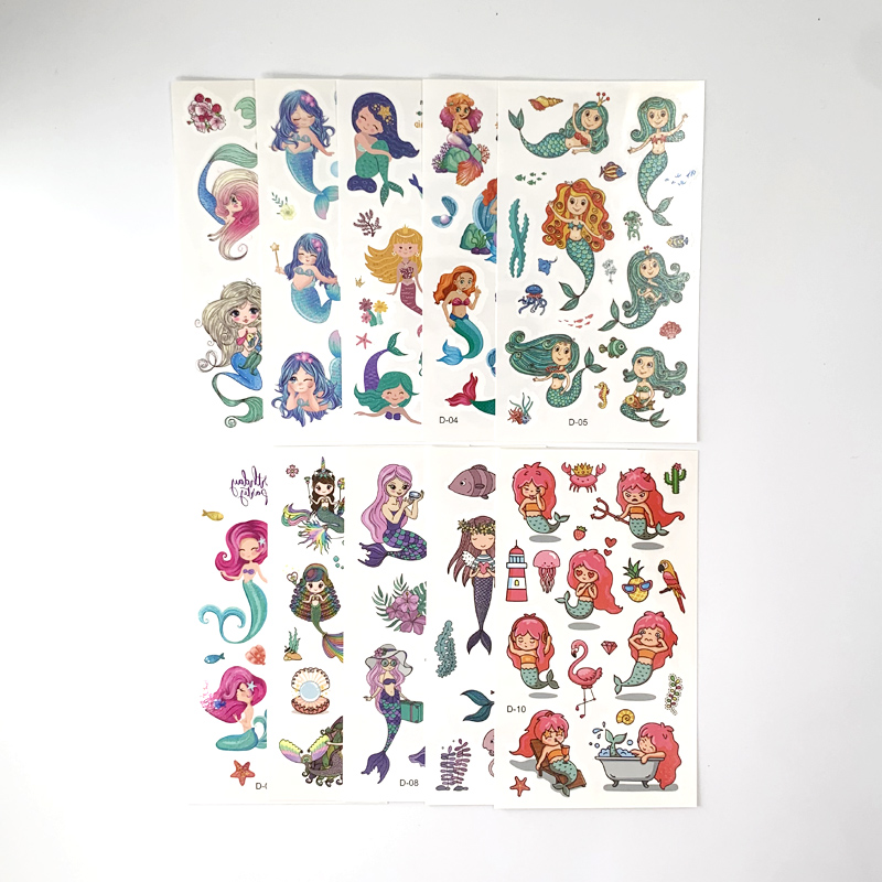 10 folhas/conjunto crianças dos desenhos animados sereia tatuagem adesivos à prova dwaterproof água bonito engraçado uma vez tatuagem falsa para crianças meninas presente