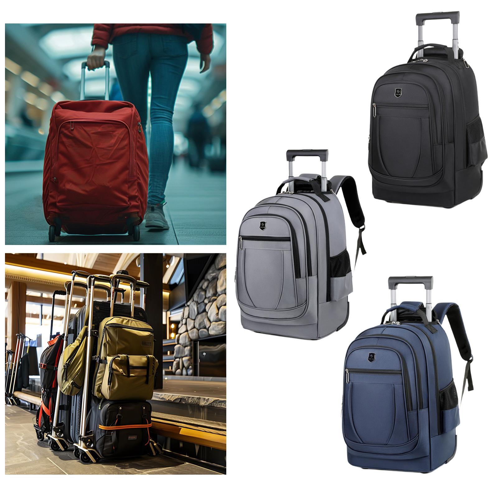 Mochila rolante com carrinho multifuncional, alavanca oculta, bolsa de ombro duplo, mala para acampamento, viagem, negócios