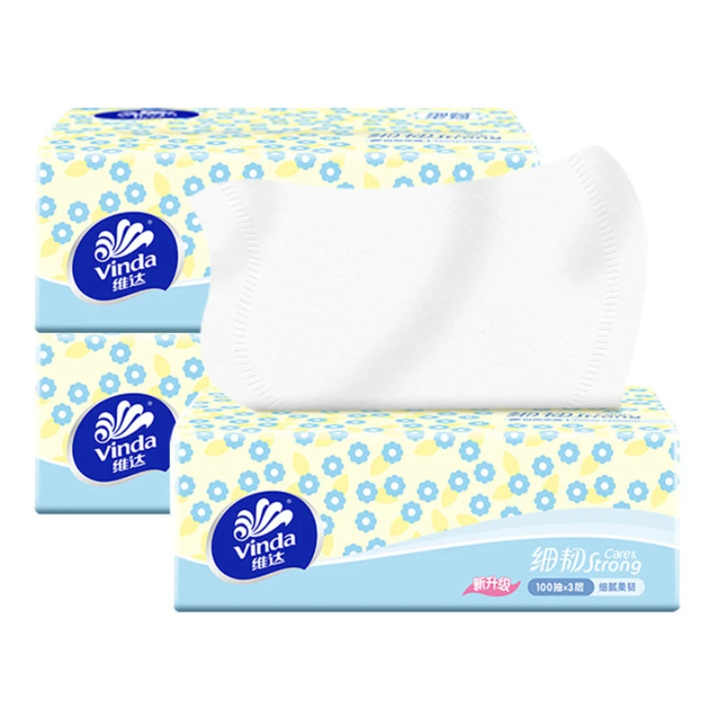 Vinda thin and tough tissue paper 3 layers 100 sheets 3 packs napkins toilet paper removable paper towels for home students