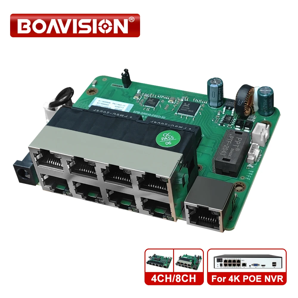Запчасти 4K POE NVR, 48 ~ 52 В, 4/8 портов, коммутатор POE Ethernet, 10/100 Мбит/с, 12 + 36 и данные для 4K POE NVR/системы камер видеонаблюдения